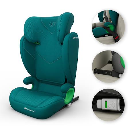 Siège Auto Kinderkraft JUNIOR FIX 2 PLUS 100-150 cm avec ISOFIX, H-GUARD, SPS, AIR FLOW et Appuie-Tête Réglable Black+Green+Grey+Pink 11 - vertbaudet enfant 