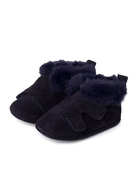 Bottines en cuir fourrure velours Bleu marine+Gris foncé+Taupe 4 - vertbaudet enfant 