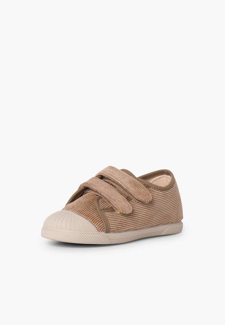 Baskets en velours côtelé avec bout en caoutchouc et double fermeture Taupe 2 - vertbaudet enfant 