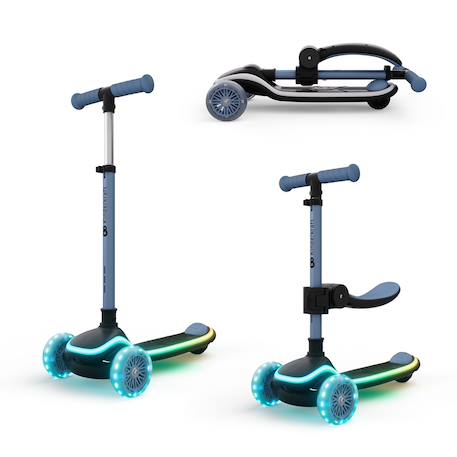 Trottinette Kinderkraft RAKET UP 2 en 1 avec Siège Réglable, Roues RGB et LED, Guidon Ajustable et Pliage Compact Beige+Black+Blue+Pink 13 - vertbaudet enfant 