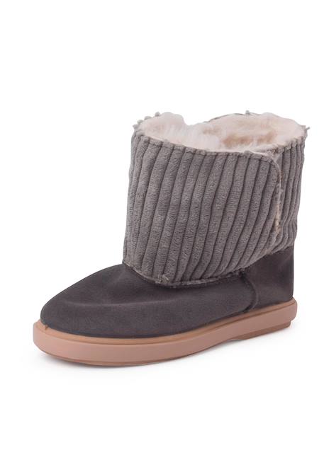 Bottes en velours côtelé et suéde avec doublure en peau de mouton Gris+Taupe 2 - vertbaudet enfant 