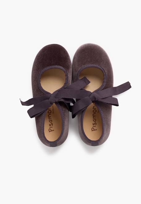 Chaussures babies velours avec nœud gros-grain filles Beige+Bleu de france+Bleu marine+Bordeaux+Gris+Noir+Rose pâle+Vert 29 - vertbaudet enfant 