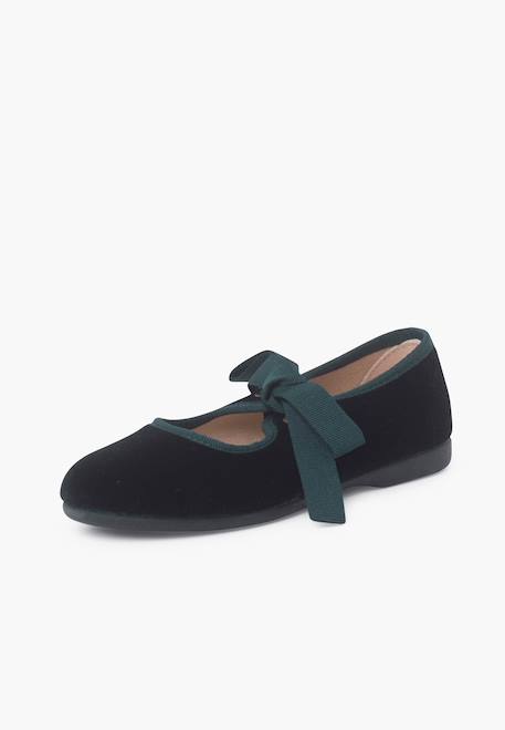Chaussures babies velours avec nœud gros-grain filles Beige+Bleu de france+Bleu marine+Bordeaux+Gris+Noir+Rose pâle+Vert 44 - vertbaudet enfant 