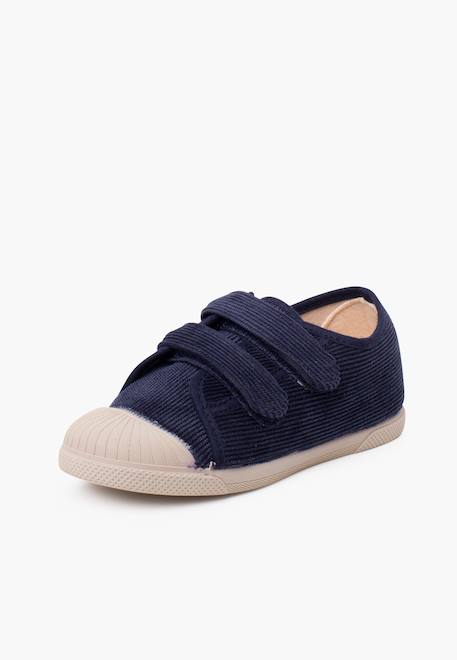 Baskets en velours côtelé avec bout en caoutchouc et double fermeture Bleu marine+Gris+Taupe 2 - vertbaudet enfant 