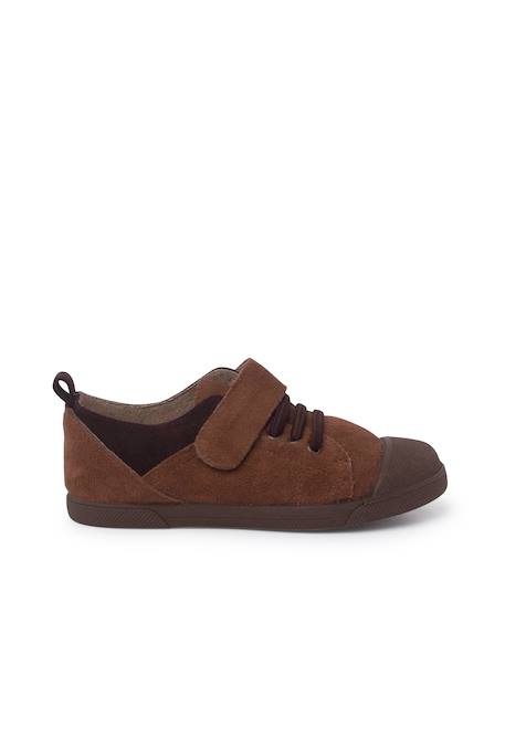 Baskets avec fermeture adhérente et laçage élastique Camel+Gris 1 - vertbaudet enfant 
