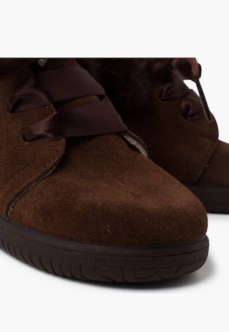 Bottines en suède fille col fourrure lacets en satin Bleu marine+Gris+Marron+Rose+Taupe 18 - vertbaudet enfant 