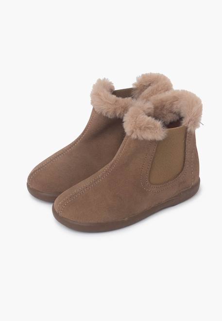 Bottines chelsea pour filles avec col en fourrure Gris+Rose+Taupe 16 - vertbaudet enfant 