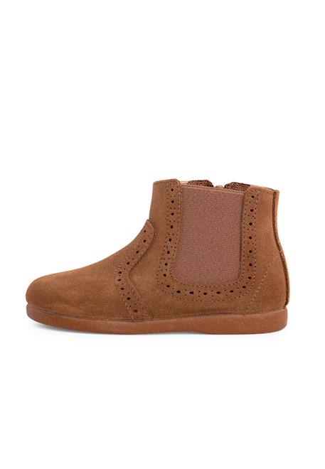 Bottines zippées et élastiques fille Caramel mou+Gris 1 - vertbaudet enfant 