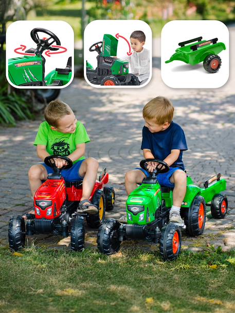 Tracteur à pédales supercharger avec capot ouvrant et remorque Rouge+Vert 9 - vertbaudet enfant 