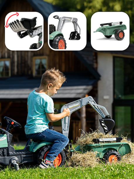 Tractopelle à pédales avec excavatrice arrière et remorque Jaune komatsu+Orange+Vert claas+Vert vintage 18 - vertbaudet enfant 