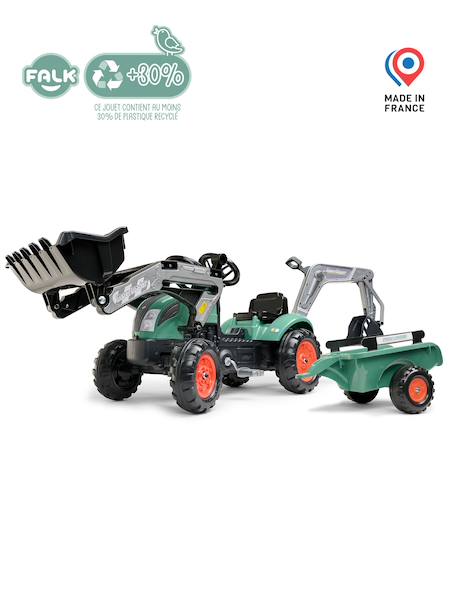 Tractopelle à pédales avec excavatrice arrière et remorque Jaune komatsu+Orange+Vert claas+Vert vintage 19 - vertbaudet enfant 