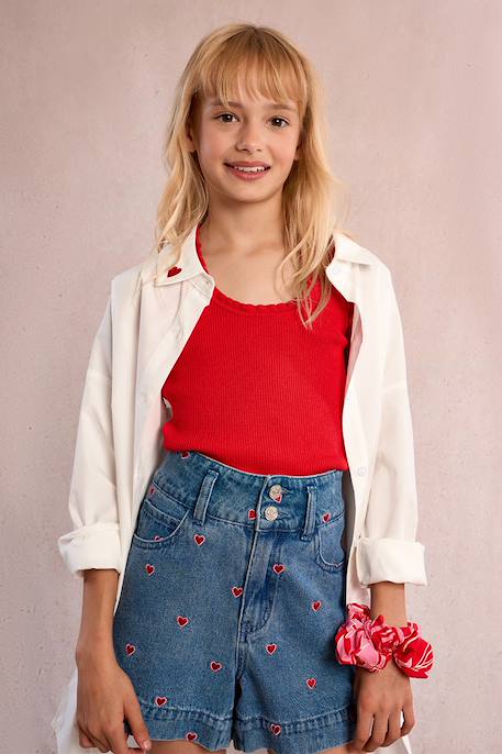 Short en jean à broderie cœur Blue denim 5 - vertbaudet enfant 