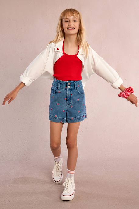 Short en jean à broderie cœur Blue denim 4 - vertbaudet enfant 