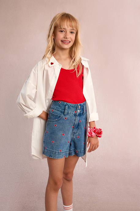Short en jean à broderie cœur Blue denim 3 - vertbaudet enfant 