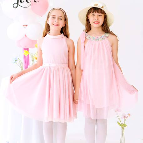 Robe demoiselle d'honneur   poudré avec noeud dos   hepburn Rose paillettes argentées 3 - vertbaudet enfant 
