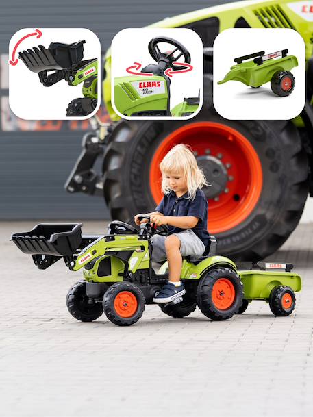 Tractopelle à pédales avec remorque Jaune Komatsu+Vert Claas 8 - vertbaudet enfant 