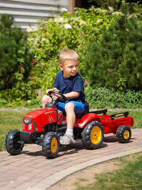 Tracteur à pédales supercharger avec capot ouvrant et remorque Rouge 1 - vertbaudet enfant 