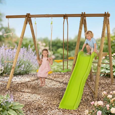 Aire de jeux poutre métal 1,90 m, 5 enfants, techwood premium oreka pour enfants Bois 1 - vertbaudet enfant 