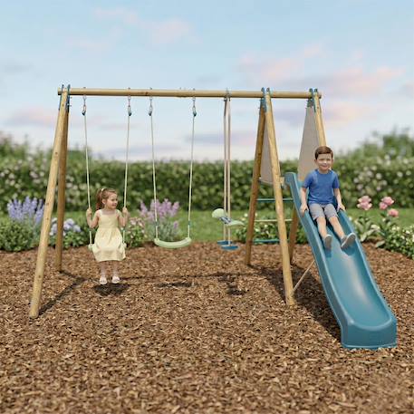 Portique balançoire optima avec toboggan pour enfants Bois 1 - vertbaudet enfant 