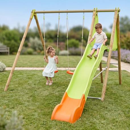 Portique balançoire poutre métal 2,30 m techwood arroba - 4 enfants Bois 1 - vertbaudet enfant 