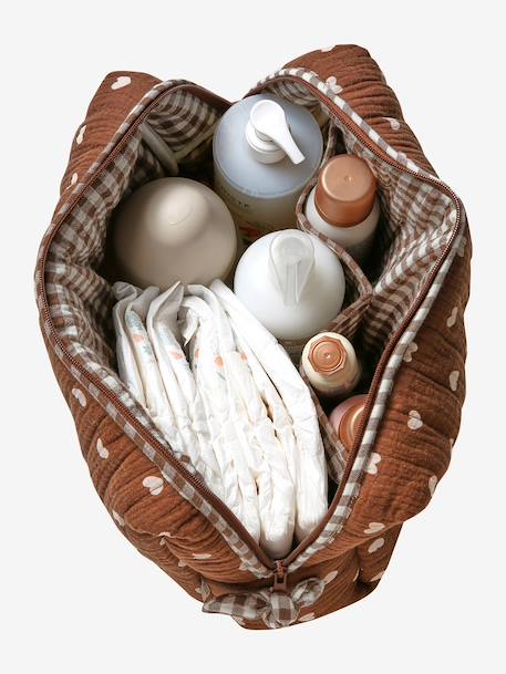 Trousse toilette Mama gaze coton beige imprimé+noisette 9 - vertbaudet enfant 
