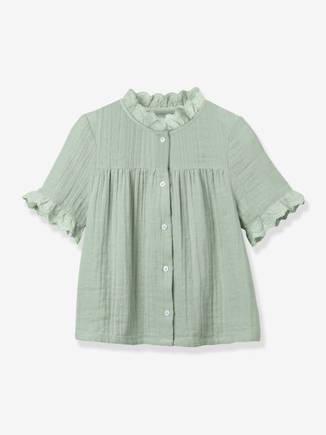 Chemise fille en gaze - coton biologique bleu jean+vert sauge 10 - vertbaudet enfant 