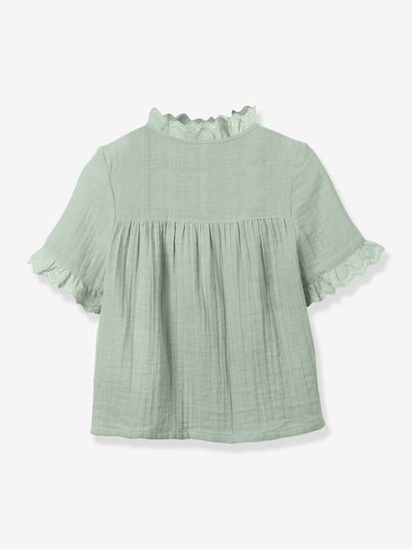 Chemise fille en gaze - coton biologique bleu jean+vert sauge 11 - vertbaudet enfant 
