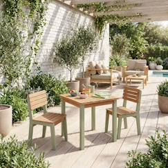 Table de jardin enfant, table en bois d'acacia, intérieur et extérieur avec 2 chaises  - vertbaudet enfant