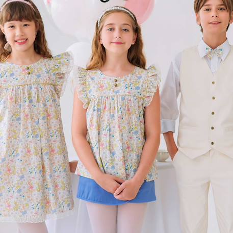Blouse    fleurie liberty  appoline Jaune pastel rose vert 3 - vertbaudet enfant 