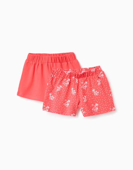 Lot de 2 shorts en coton unis et imprimés Rose 1 - vertbaudet enfant 