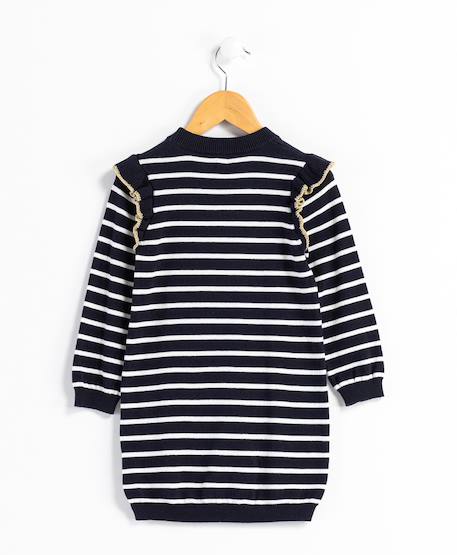 Robe manches longues 100% coton fille Fond naturel raye indigo 3 - vertbaudet enfant 