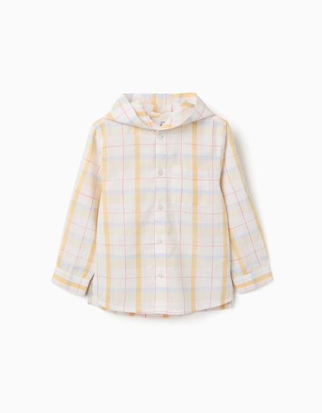 Chemise en coton à carreaux avec capuche b&s Blanc 2 - vertbaudet enfant 
