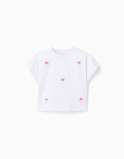 T-shirt court en coton avec fleurs à sequins  - vertbaudet enfant