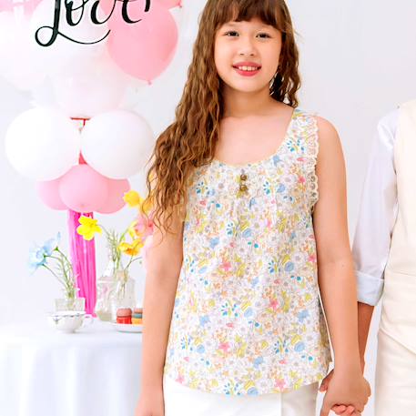 Blouse  fleurie liberty   à bretelles croisées  anaïs Jaune bleu rose pastel 3 - vertbaudet enfant 
