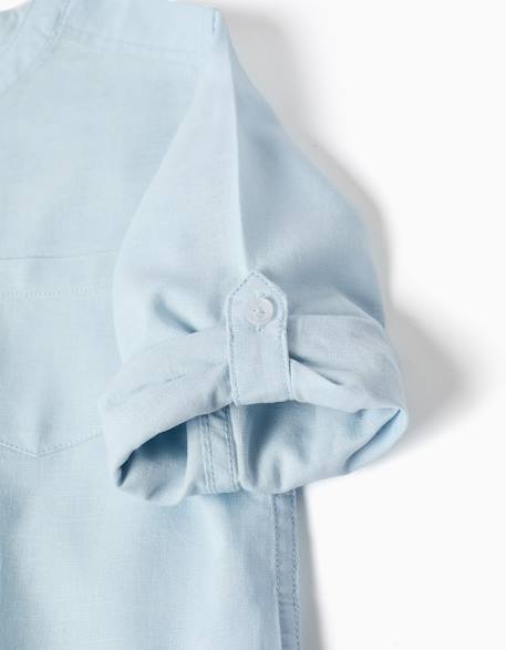 Chemise à manches longues en lin et coton avec col mao Blanc+Bleu clair+Bleu foncé+Jaune clair+Vert 8 - vertbaudet enfant 