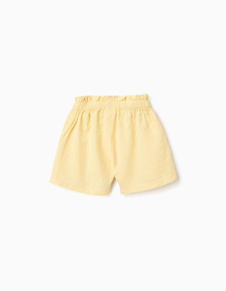 Short en coton avec taille paperbag et broderie Jaune clair 2 - vertbaudet enfant 