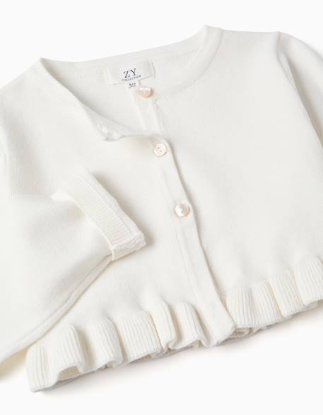 Gilet en maille court avec ourlet à volants Blanc+Corail clair 3 - vertbaudet enfant 