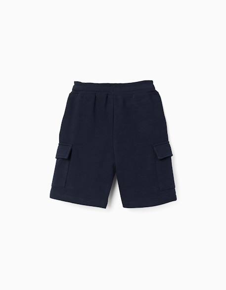 Short en molleton avec poches cargo et cordon de serrage Beige clair+Bleu foncé 6 - vertbaudet enfant 