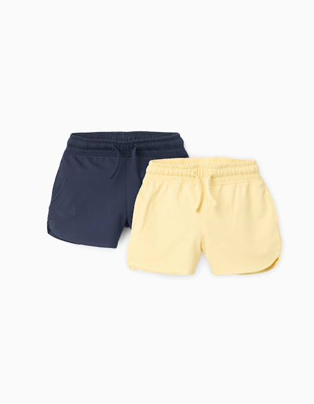 Lot de 2 shorts en coton avec cordon de serrage Jaune clair+Rose 1 - vertbaudet enfant 