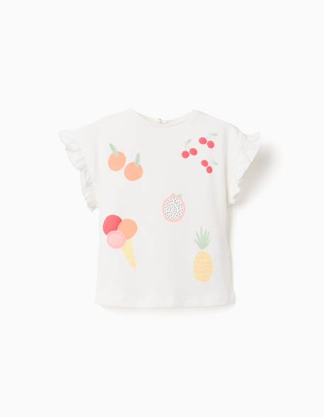 T-shirt en coton avec imprimé fruits et glace Blanc 1 - vertbaudet enfant 