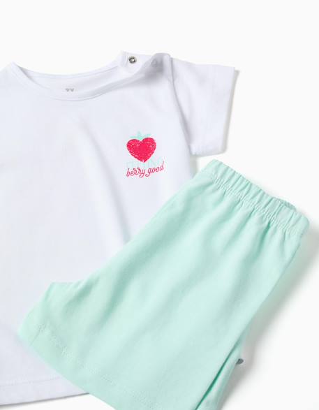 Pyjama en coton à manches courtes et imprimé cœur Blanc 3 - vertbaudet enfant 