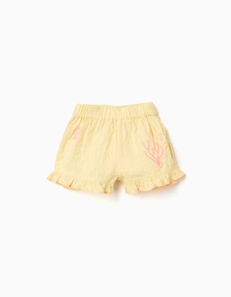 Short en coton avec volants et broderie Jaune clair 1 - vertbaudet enfant 