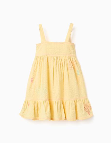 Robe sans manches en coton avec algues brodées Jaune clair 1 - vertbaudet enfant 