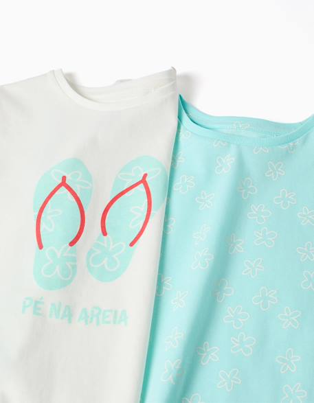 Lot de 2 t-shirts en coton avec imprimés d'été Bleu clair+Jaune clair+Rose 3 - vertbaudet enfant 