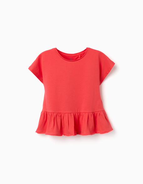Fille-T-shirt, sous-pull-T-shirt en coton avec ourlet à volants