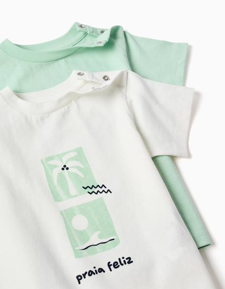 Lot de 2 t-shirts en coton avec imprimés plage Blanc 3 - vertbaudet enfant 