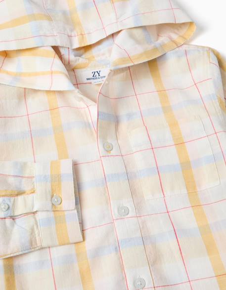 Chemise en coton à carreaux avec capuche b&s Blanc 4 - vertbaudet enfant 