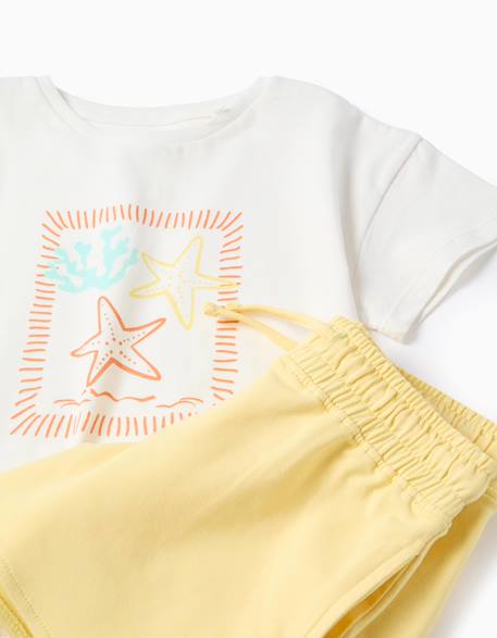 T-shirt avec imprimé étoile de mer + short en coton Jaune clair 3 - vertbaudet enfant 