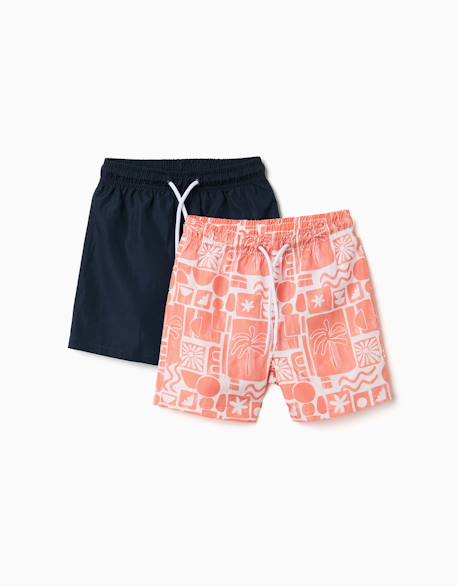 Garçon-Lot de 2 shorts de bain unis/imprimés avec cordon de serrage