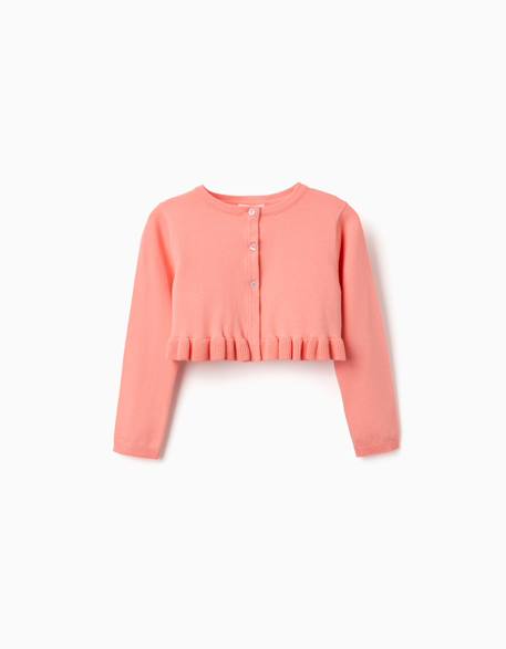 Gilet en maille court avec ourlet à volants Blanc+Corail clair 4 - vertbaudet enfant 